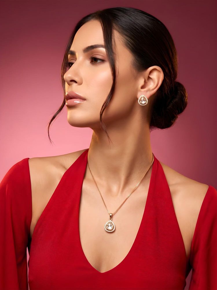 ADIVA 1 Gram Gold-Plated Polki Kundan & Stone Teardrop Pendant Necklace Set-picture-20