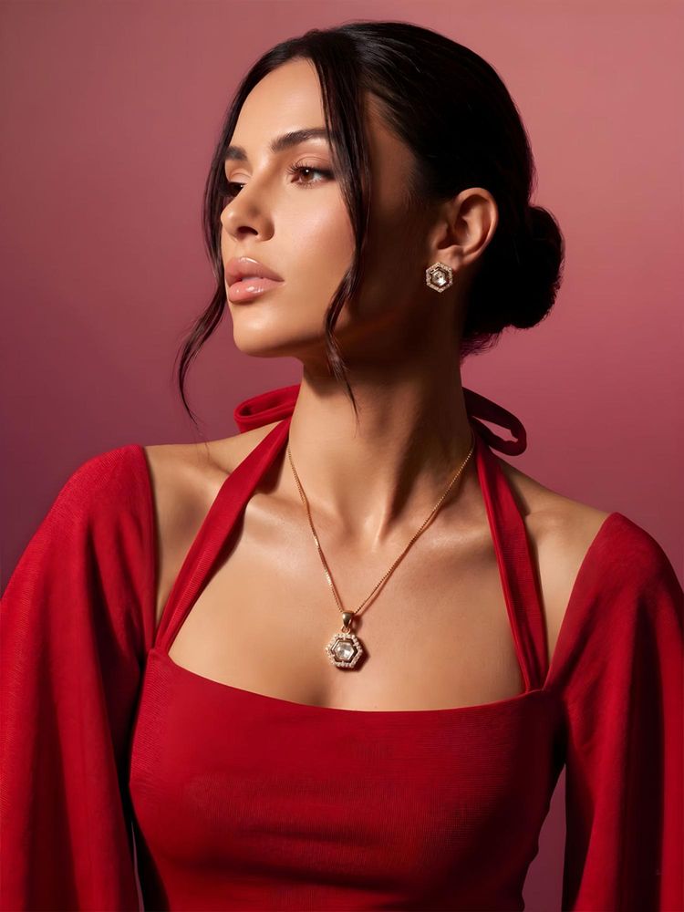 ADIVA 1 Gram Gold-Plated Polki Kundan & Stone Hexagon Luxe Pendant Necklace Set-picture-37