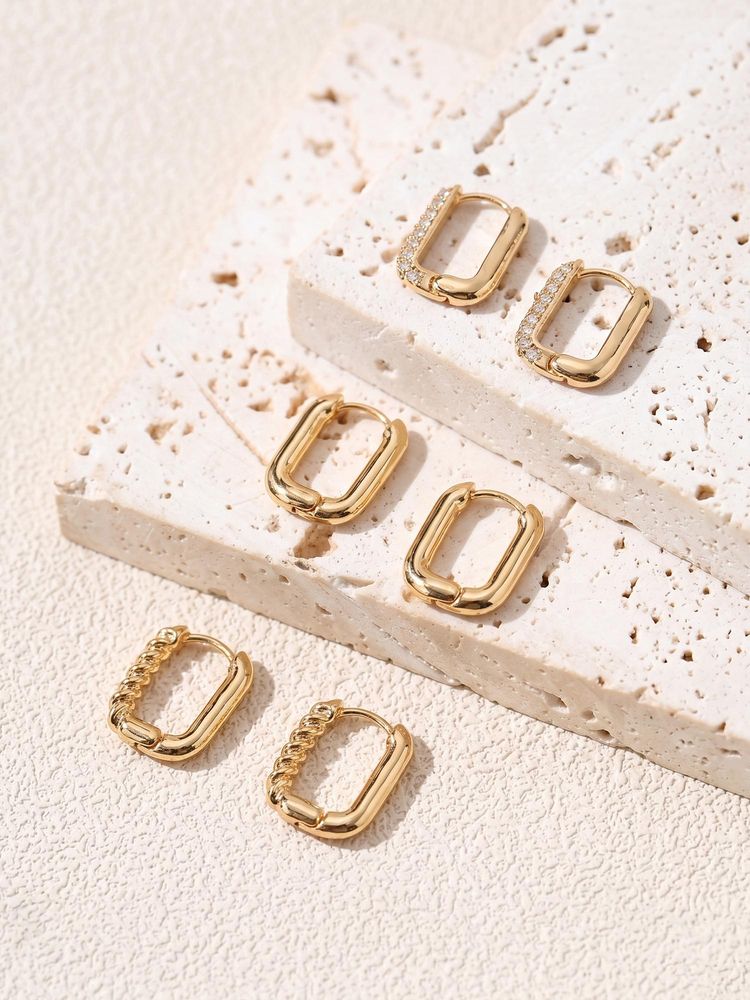 Accessorize London Women's Rectangular Hoop Earrings (Pack Of 3)-picture-17