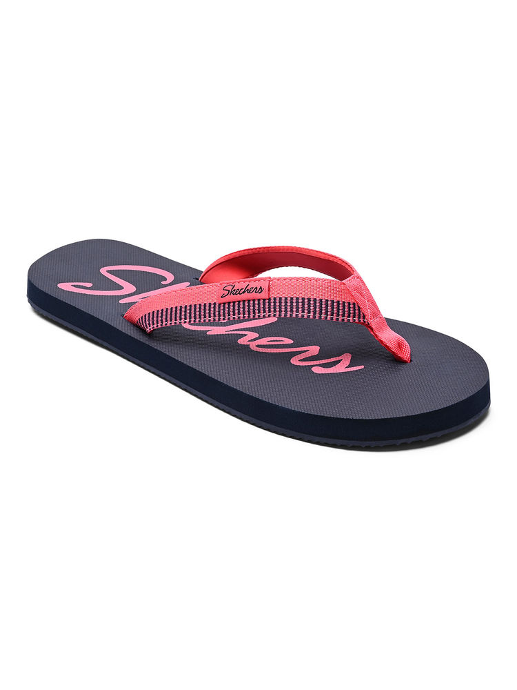 SKECHERS Women Courtwald India Navy Blue & Coral Casual Flipflops