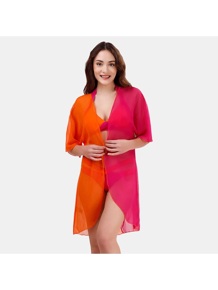 SOIE Aqua Swimwear Half and Half Colour Blocked Front Open Shrug Cover up-image-12