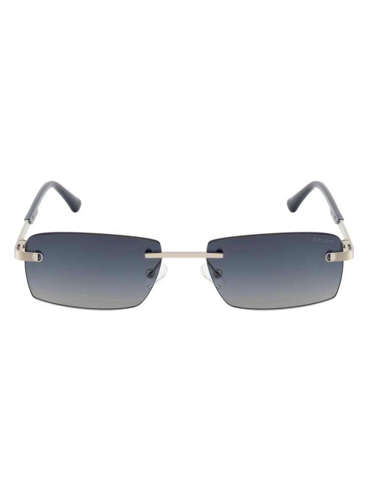 Opium Eyewear Rectangular Sunglasses for Men Grey Lens Metal Silver Frame -Op-10412-C02-56 (56)-image-2