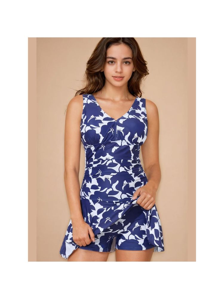 WomanLikeU Blue and White Padded Swim Dress-image-8