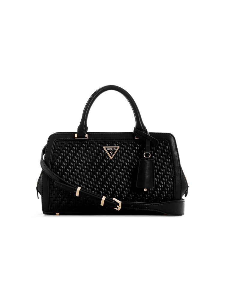 guess fashion Guess Black Textured Murielle Girlfriend Satchel Bag with Detachable Strap-picture-39