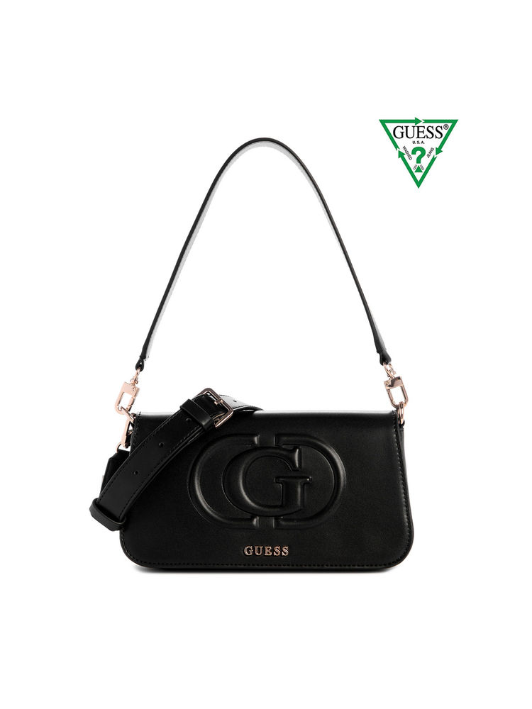 guess fashion Guess Black Solid Eco Mietta Flap Handbag with Detachable Strap-picture-15