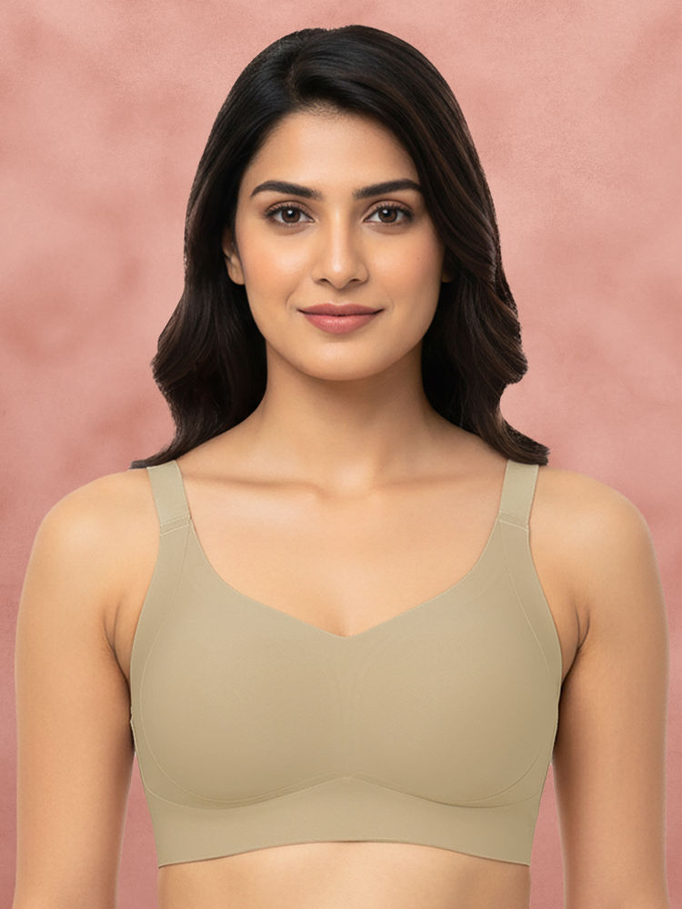 Shyaway Elm Green Smooth Finish Non Padded Full Coverage Wirefree Seamless Detachable Bra-image-0