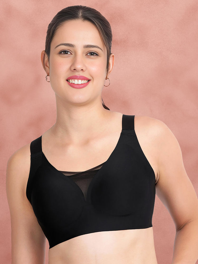 Shyaway Black Beauty 3/4Th Coverage Mesh Wirefree Seamless Removable Padding Bra-image-1