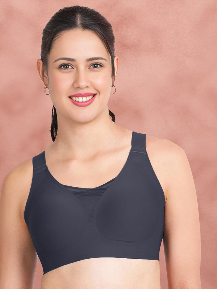 Shyaway Grey 3/4Th Coverage Mesh Wirefree Seamless Non Detachable Removable Padding Bra-image-12