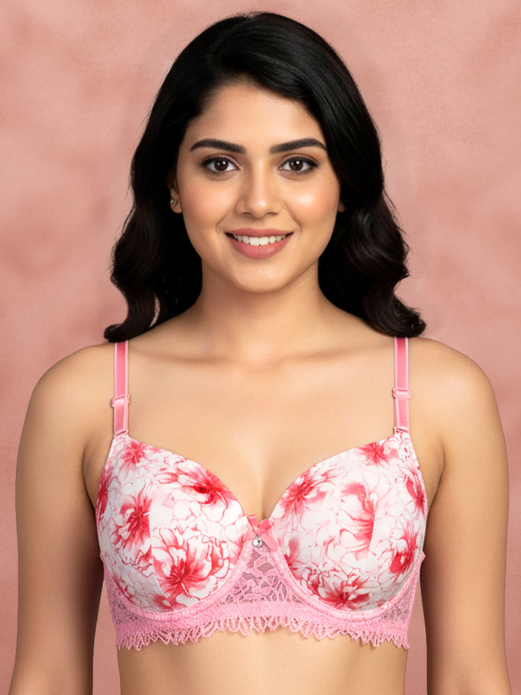 Shyaway By Susie Candy PINK Wirefree 3/4Th Coverage Lace Work Seamed Multiway Padded Bra-image-2