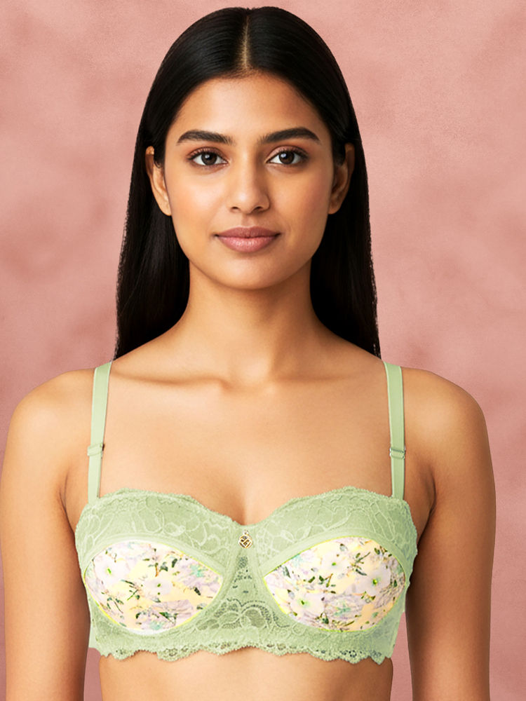Shyaway By Susie Bay Green Half Coveage Printed Wired Seamed Balconette Multiway Padded Bra-image-29