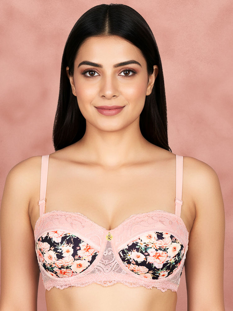 Shyaway By Susie Black Bean Half Coveage Printed Wired Seamed Balconette Multiway Padded Bra-image-47