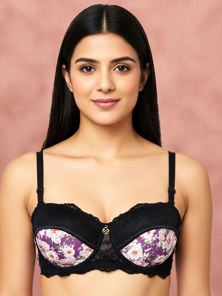 Shyaway By Susie Dark Purple Half Coveage Printed Wired Seamed Balconette Multiway Padded Bra-image-30