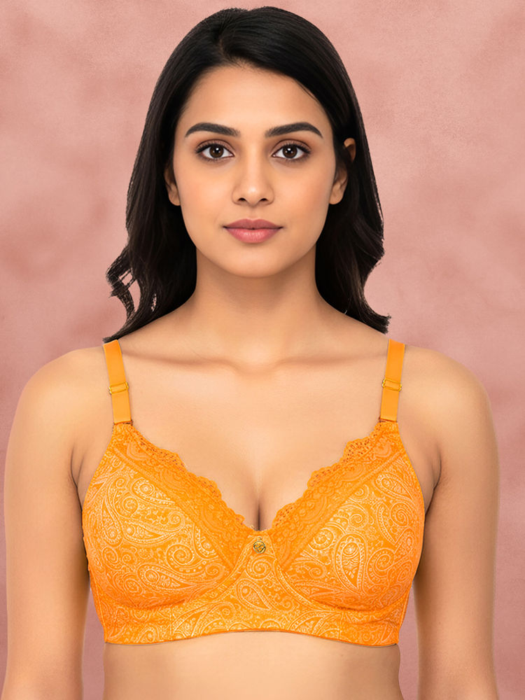 Shyaway By Susie Golden Yellow 3/4Th Coverage Wirefree Multiway Indian Motif Padded Bra-image-3