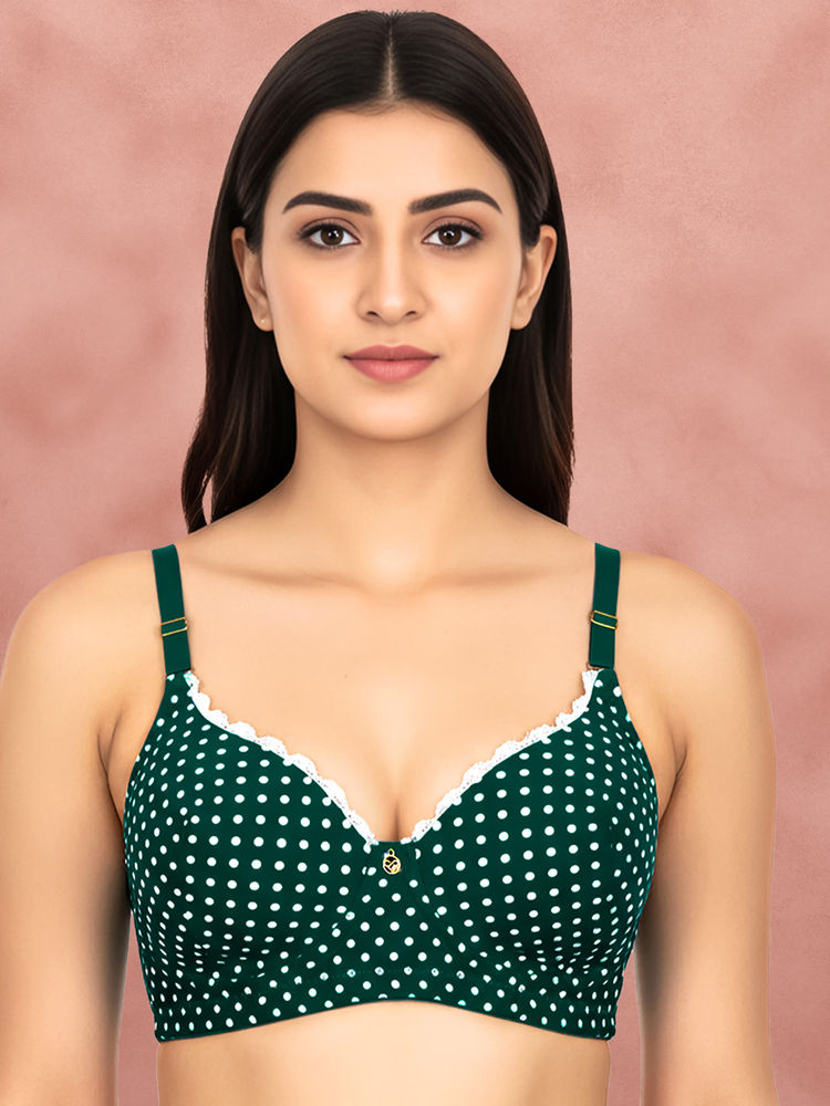 Shyaway By Susie Deep 3/4Th Coverage Wirefreee Seamed Multiway Polka Printed Padded Bra-image-9
