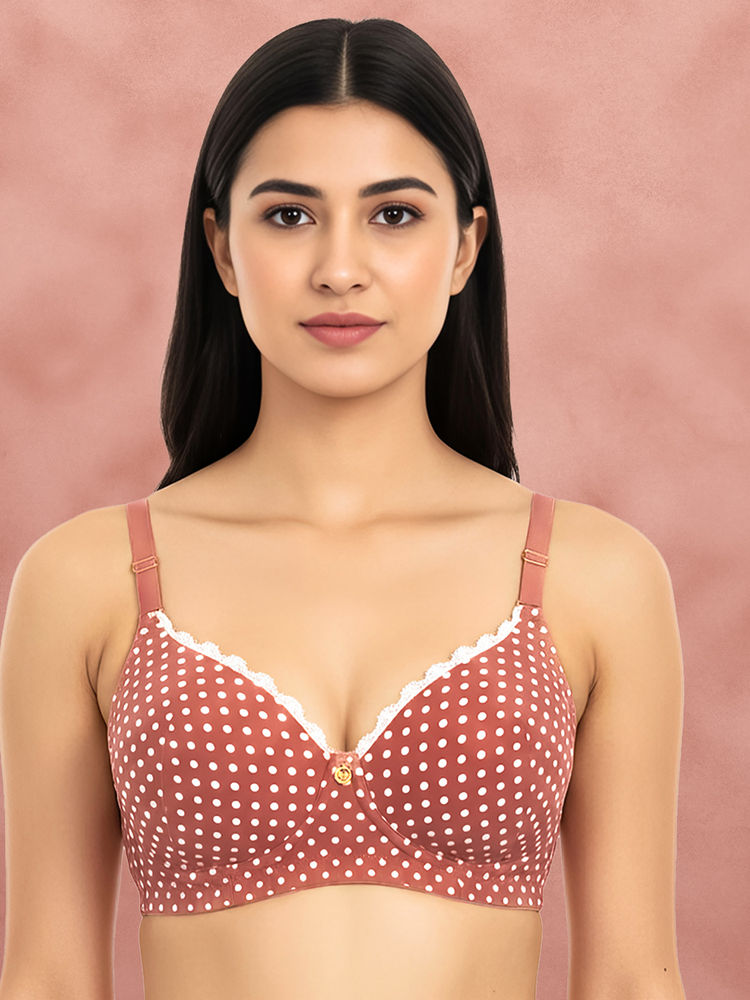 Shyaway By Susie Rosette 3/4Th Coverage Wirefreee Seamed Multiway Polka Printed Padded Bra-image-0