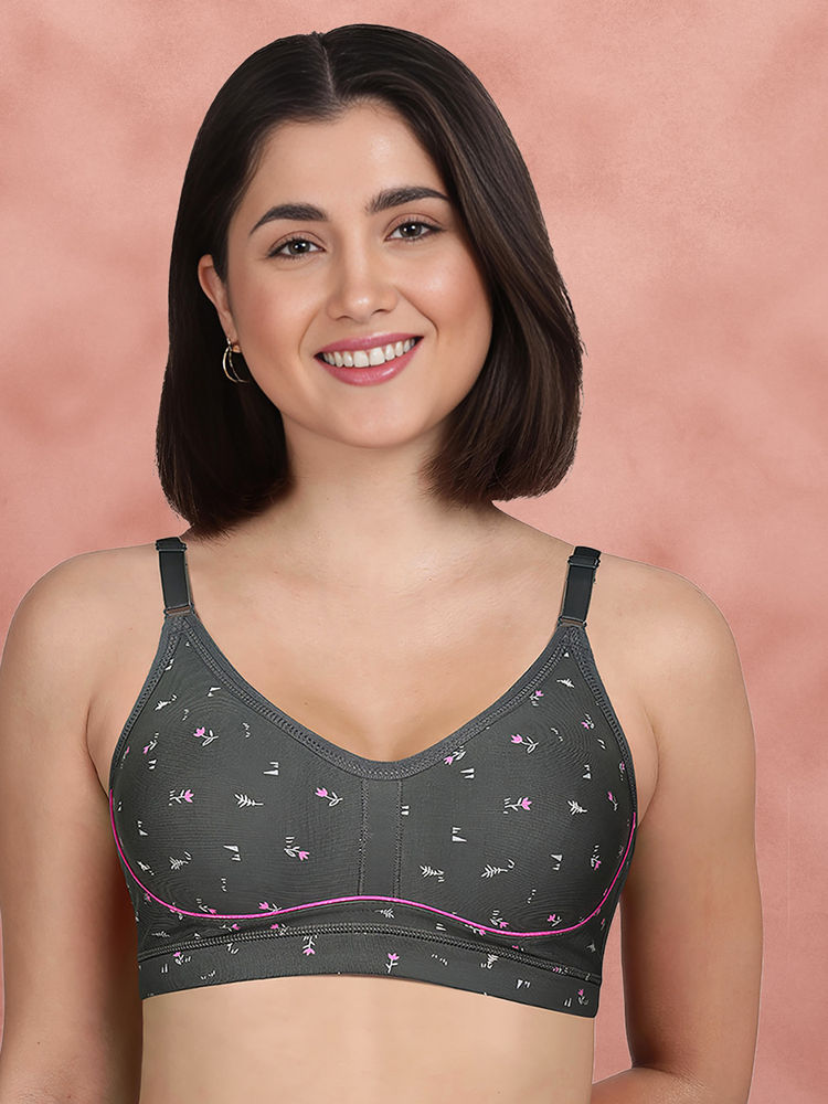Shyaway By Susie Light Grey 3/4Th Coverage Seamless Contrast Piping Moulded Wirefree Bra-image-21