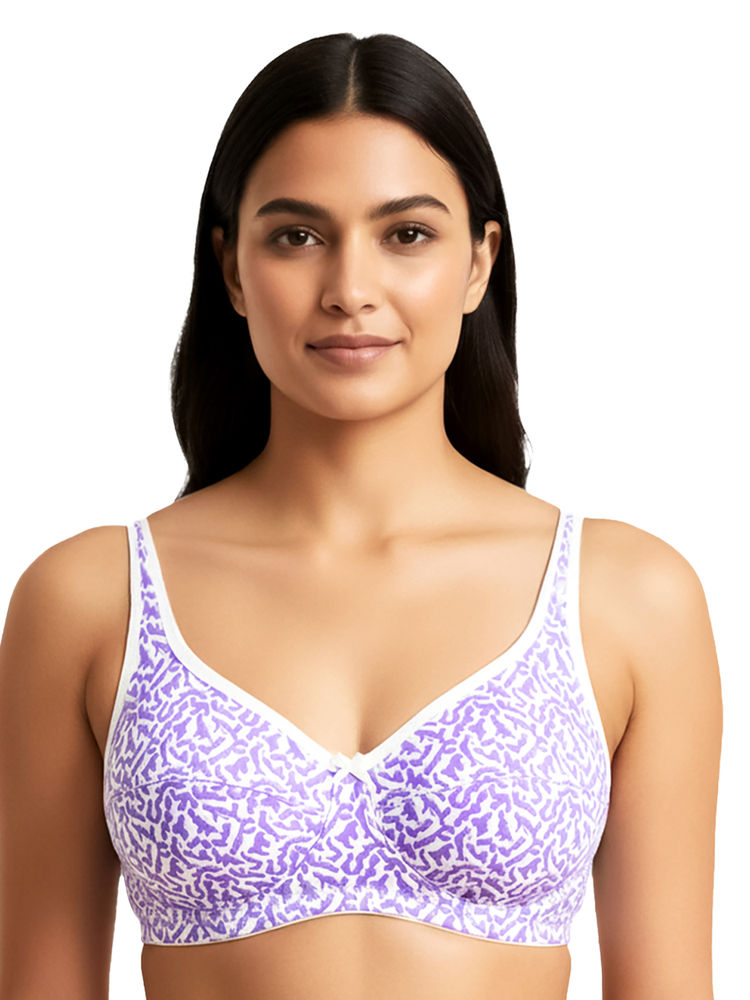 Shyaway By Susie 3/4Th Coverage Wirefree Seamed White Purple High Support Non Padded Bra-image-14
