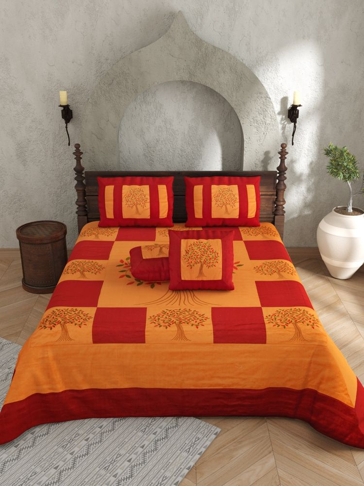 JAIPUR FABRIC 400 TC 100 % Actual Silk Emboirdery Multi Flat Double Bedsheet With 2 Pillow Covers-image-24