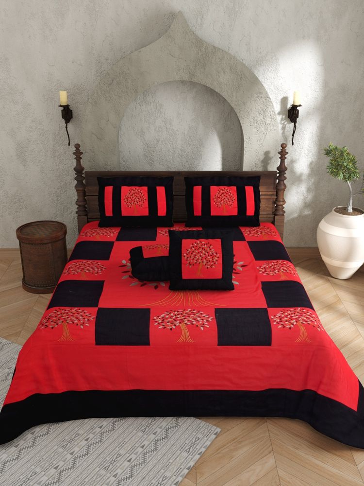 JAIPUR FABRIC 400 TC 100 % Actual Silk Emboirdery Multi Flat Double Bedsheet With 2 Pillow Covers-image-24