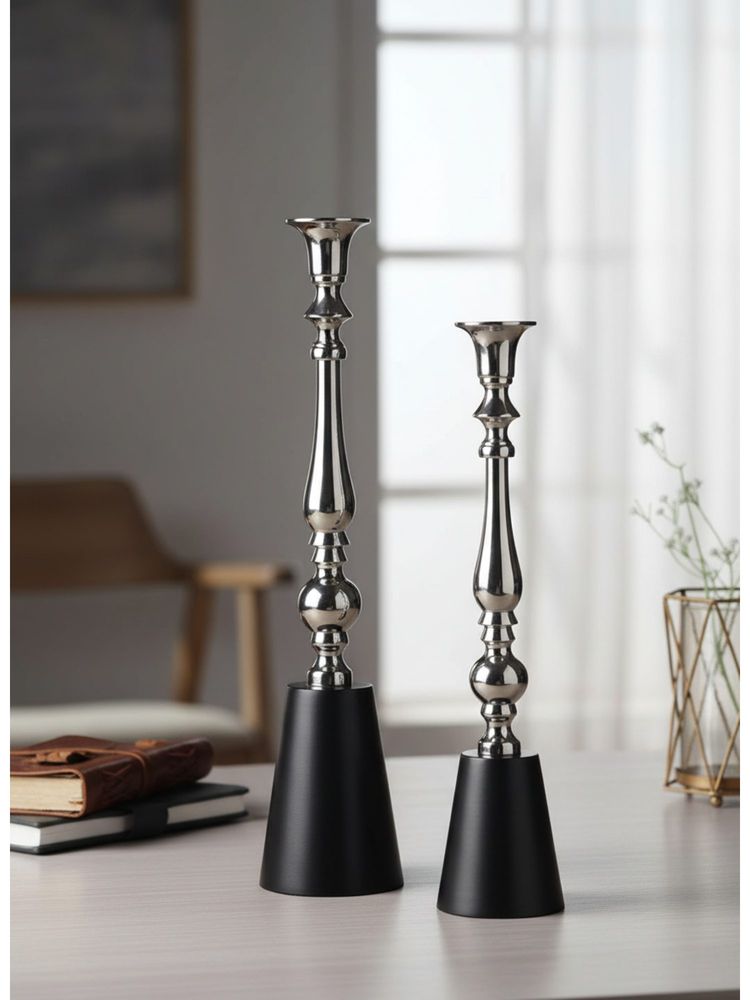 De Maison Decor Silver The Valora Candle Holders (Pack of 2)-picture-21