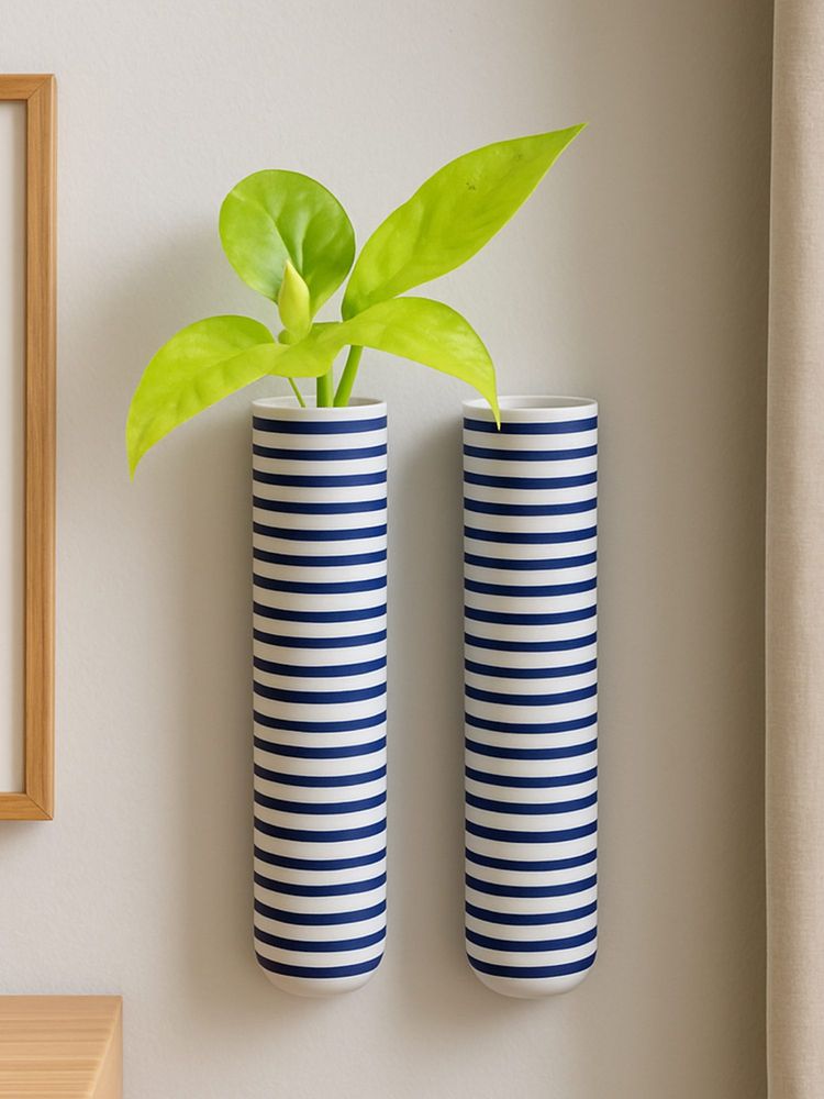 VarEesha Green Door Navy Blue Spiral Ceramic Wall Planters (Pack of 2)-image-6