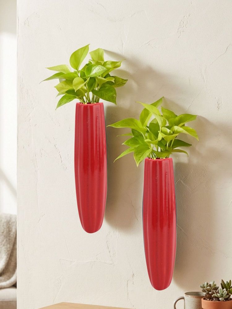 VarEesha Green Door Red Oval Ceramic Wall Planters (Pack of 2)-picture-22