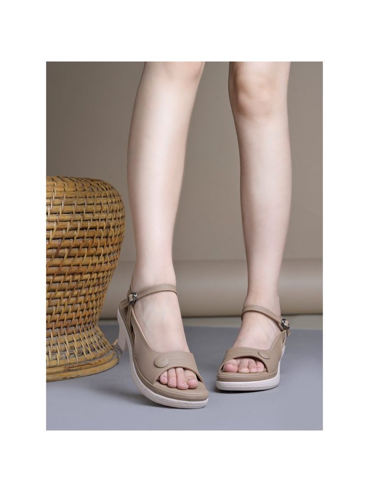 Shoetopia Orthopedic Comfortable Doctor Sole Tan Heels Sandals for Women