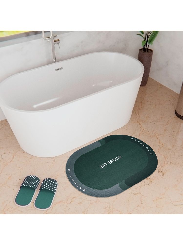 Kuber Industries Oval Bathroom Mat Soft Anti Skid Non Woven Floor Mat HY087 Dark Green-picture-14