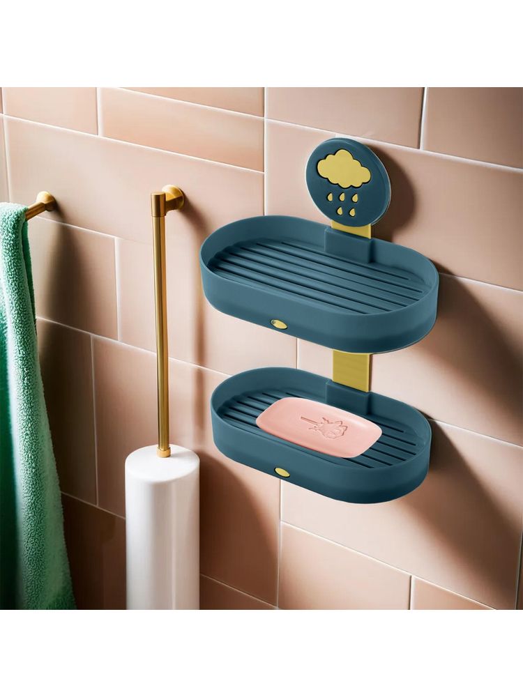 Kuber Industries Soap Holder | 2-Tier Bathroom Soap Tray | Soap Holder for Kitchen Sink | Blue-picture-12