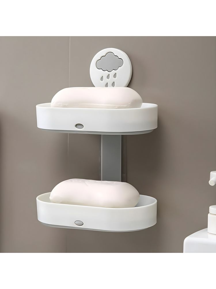 Kuber Industries Soap Holder 2-Tier Bathroom Soap Tray Soap Holder for Kitchen Sink 9658WH White-picture-10