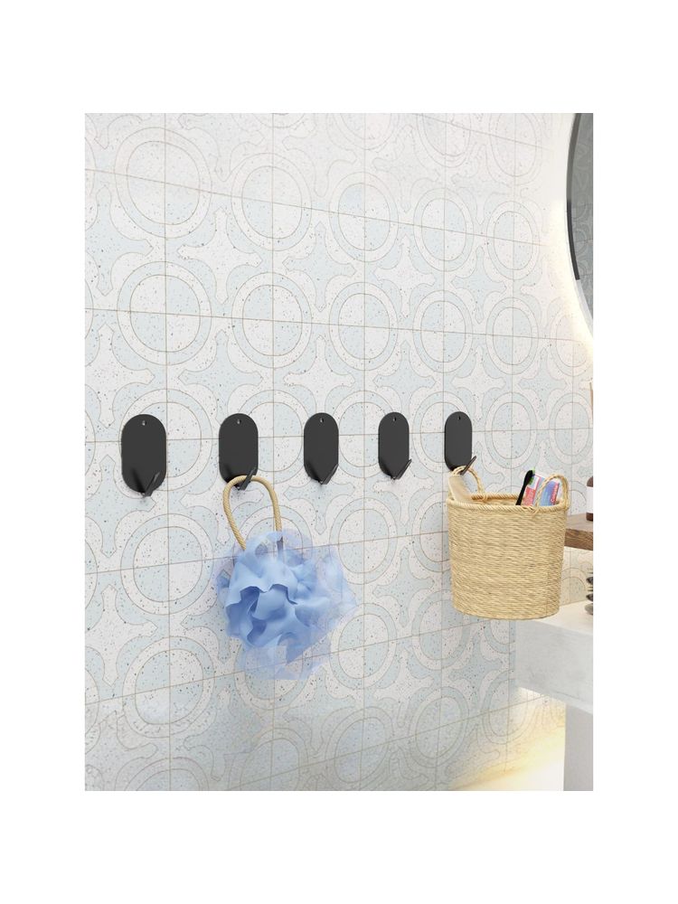 Kuber Industries 5 Pieces Towel Hooks | Self Adhesive Wall Hooks Black-picture-12