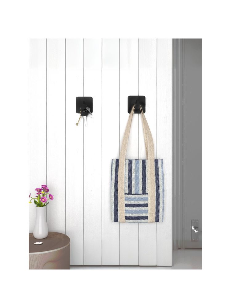 Kuber Industries 2 Pieces Towel Hooks | Self Adhesive Wall Hooks Black-image-1