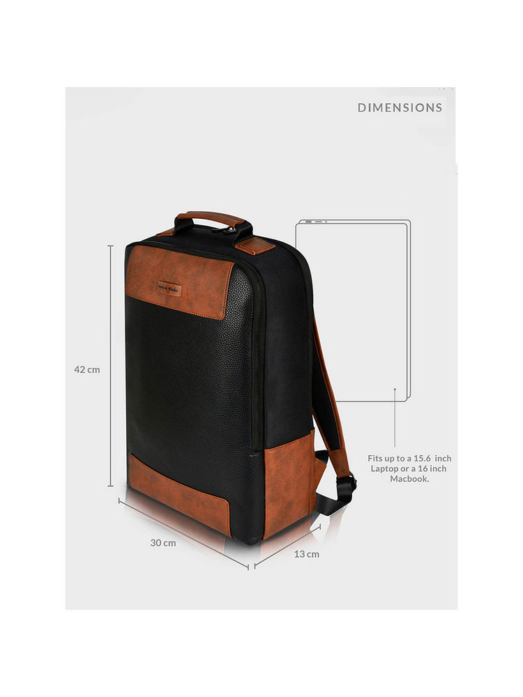 Smith & Blake Unisex Laptop Backpack Black and Brown Leatherette (M)-image-1