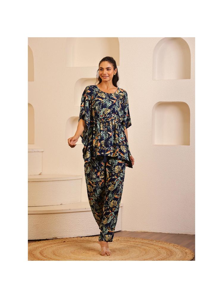 sanskrutihomes SAY Navy Blue Printed Pure Cotton Night Suit (Set of 2)-picture-21