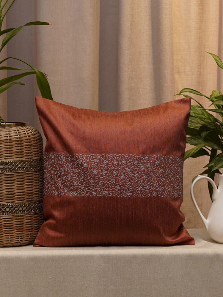 Zeba World Rust Motif Embroidered Polycotton Cushion Cover (16 x 16 Inches)-picture-16