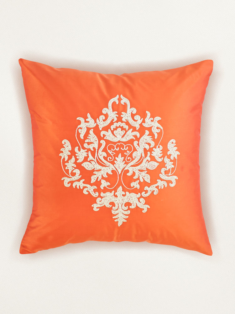 Zeba World Orange Aari Embroidered Polyester Cushion Cover (16 x 16 Inches)-image-28