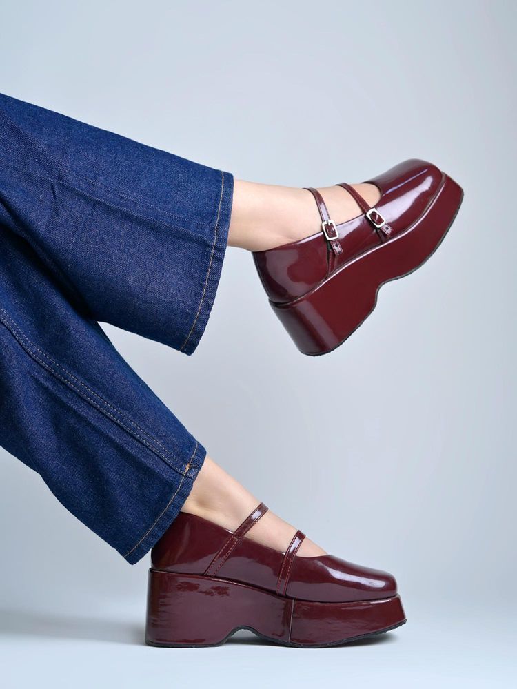 Shoetopia Stylish Solid Buckle Detailed Maroon Heels For Women-picture-23