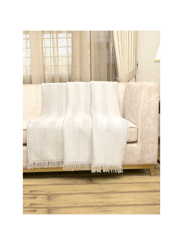 Saral Home Chevron Sofa Throw Beige-image-1
