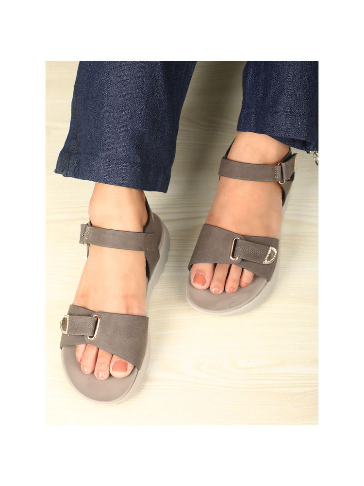 Carlton London Women Grey Adjustable Multi-Strap Comfort Sandals-image-40