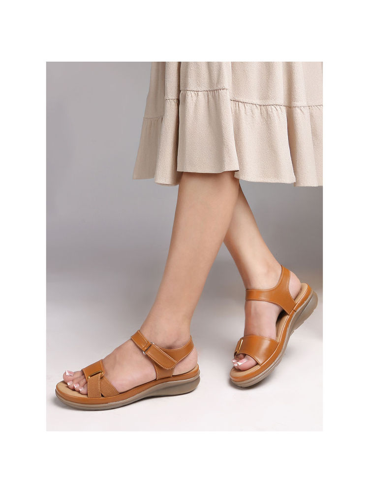 Carlton London Women Khaki Adjustable Comfort Sandals-image-3