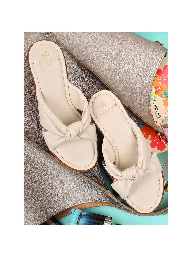 Carlton London Women Beige Knotted Strap Wedge Heels-image-7