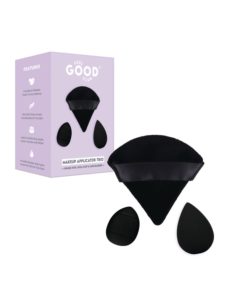 Feel Good Club Makeup Applicator Trio - 1 Pizza Puff 1 Finger Puff & 1 Mini Blender (Mixed Colours)