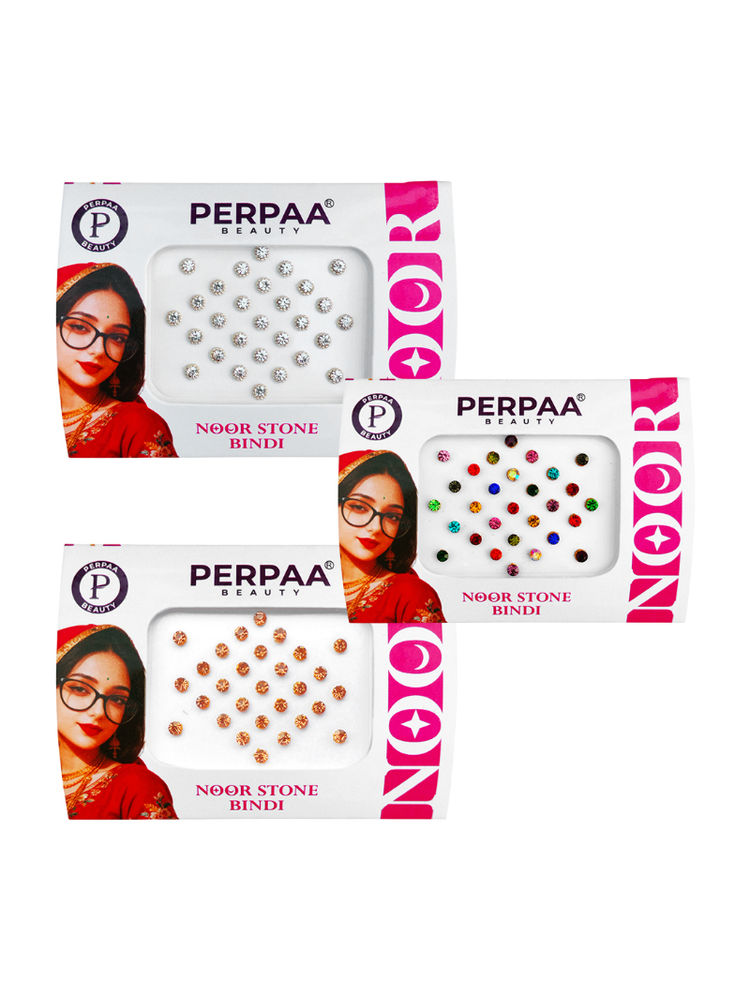 PERPAA Beauty Noor Stone Bindi For Women Multicolor Stone For Wedding Festival Bridal Pack of 3-image-1