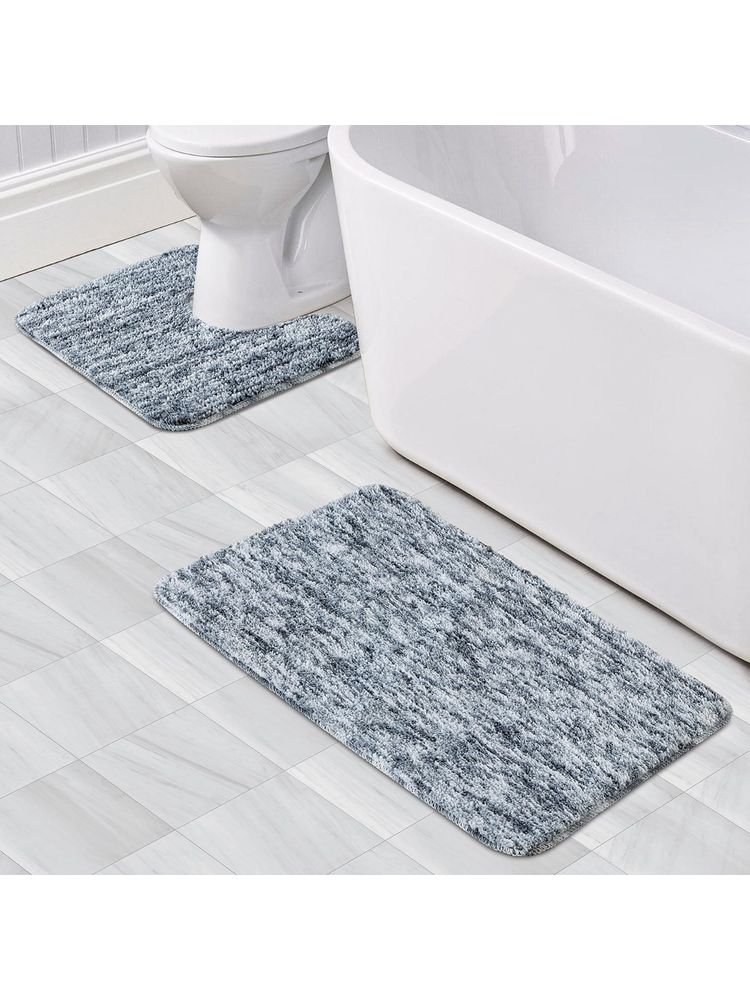OBSESSIONS Anti-skid Polyester Bath Mat and Contour Mat, 2Pcs Set, Charcoal-picture-19
