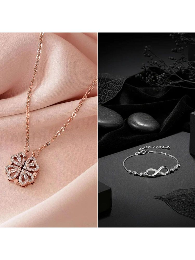 Gahan Rose Gold Plated Heart Shaped Pendent Chain Necklace and Adjustable Bracelet-picture-37