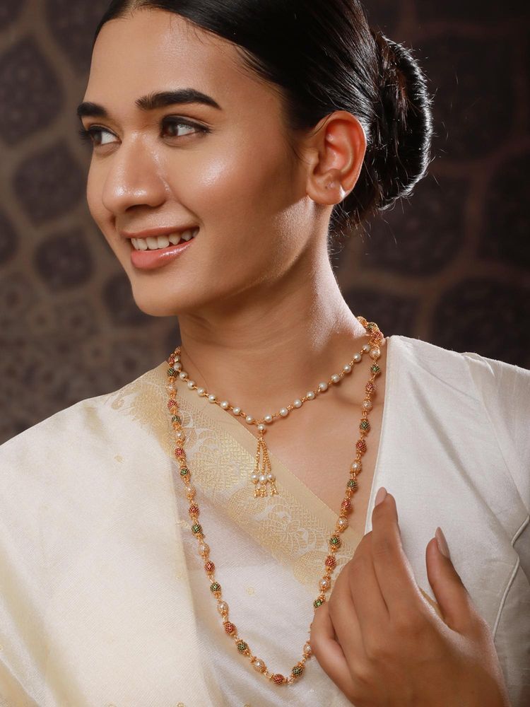 Gahan Brass Gold-Plated Pearls Beaded Necklace-picture-2