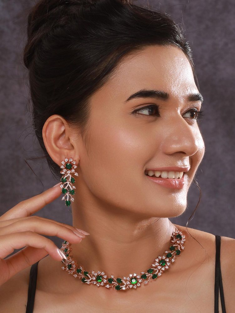 Gahan Rose gold-Plated Green American Diamond Studded Handcrafted Jewellery Set (Copy)-picture-46