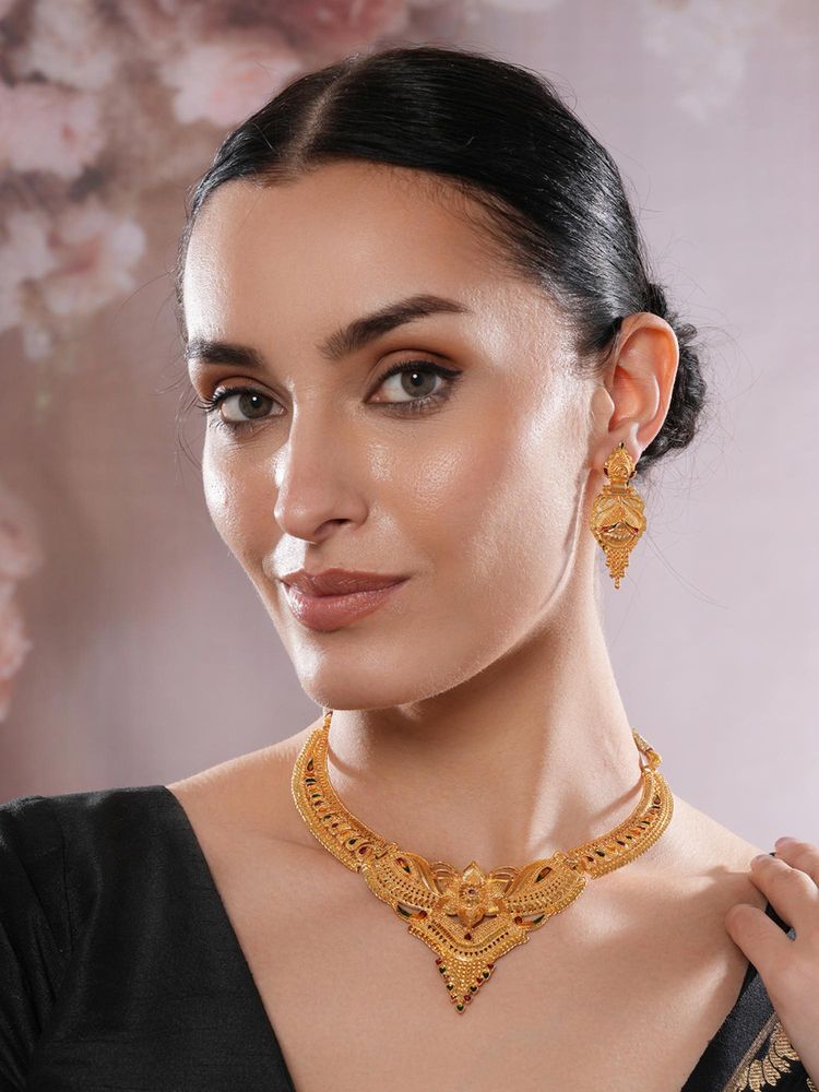 Gahan 22K Gold Plated Circular Design Necklace Set with Matching Earrings-picture-8