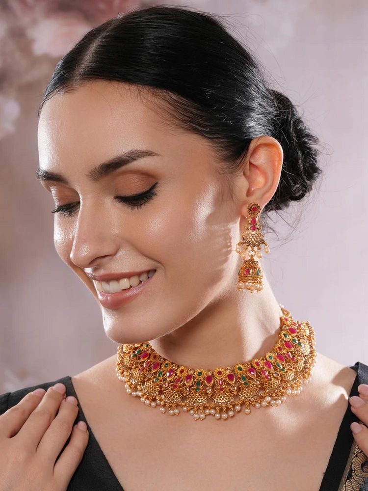 Gahan Gold Plated American Diamond Stones Studded Necklace & Earrings-picture-19
