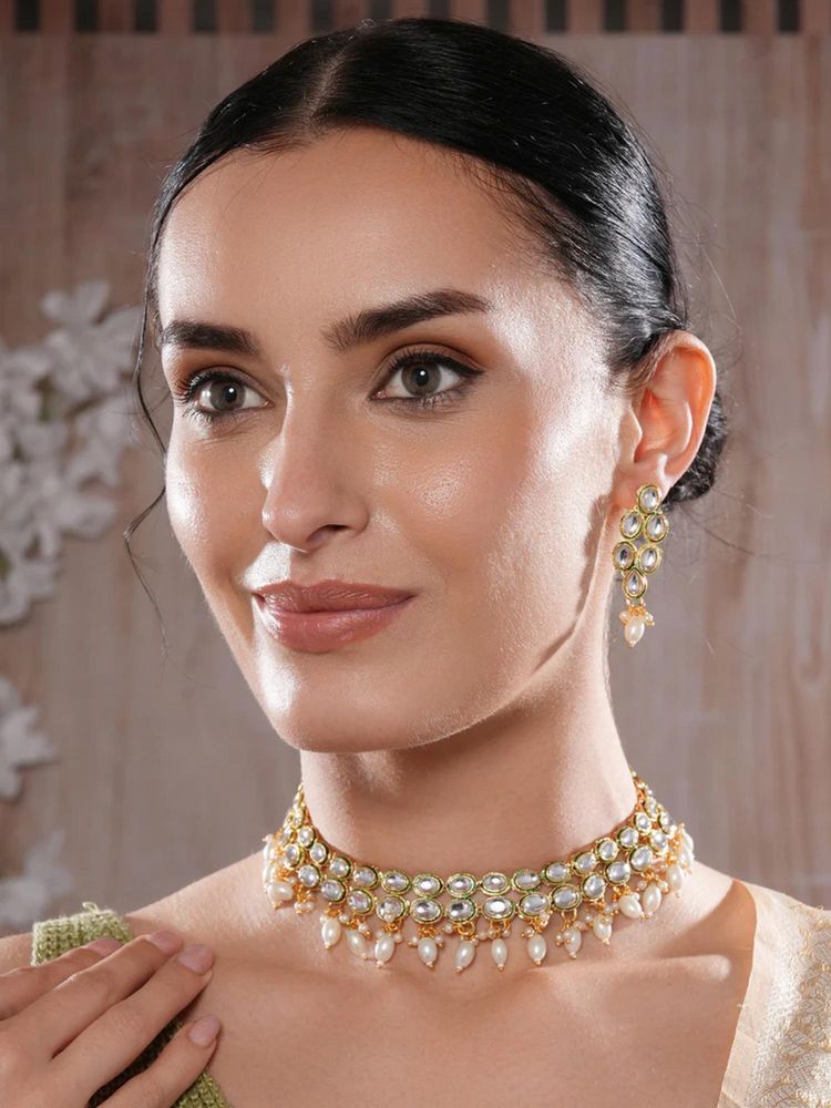 Gahan Gold-Plated Kundan-Studded & White Beaded Handcrafted Jewellery Set-picture-18